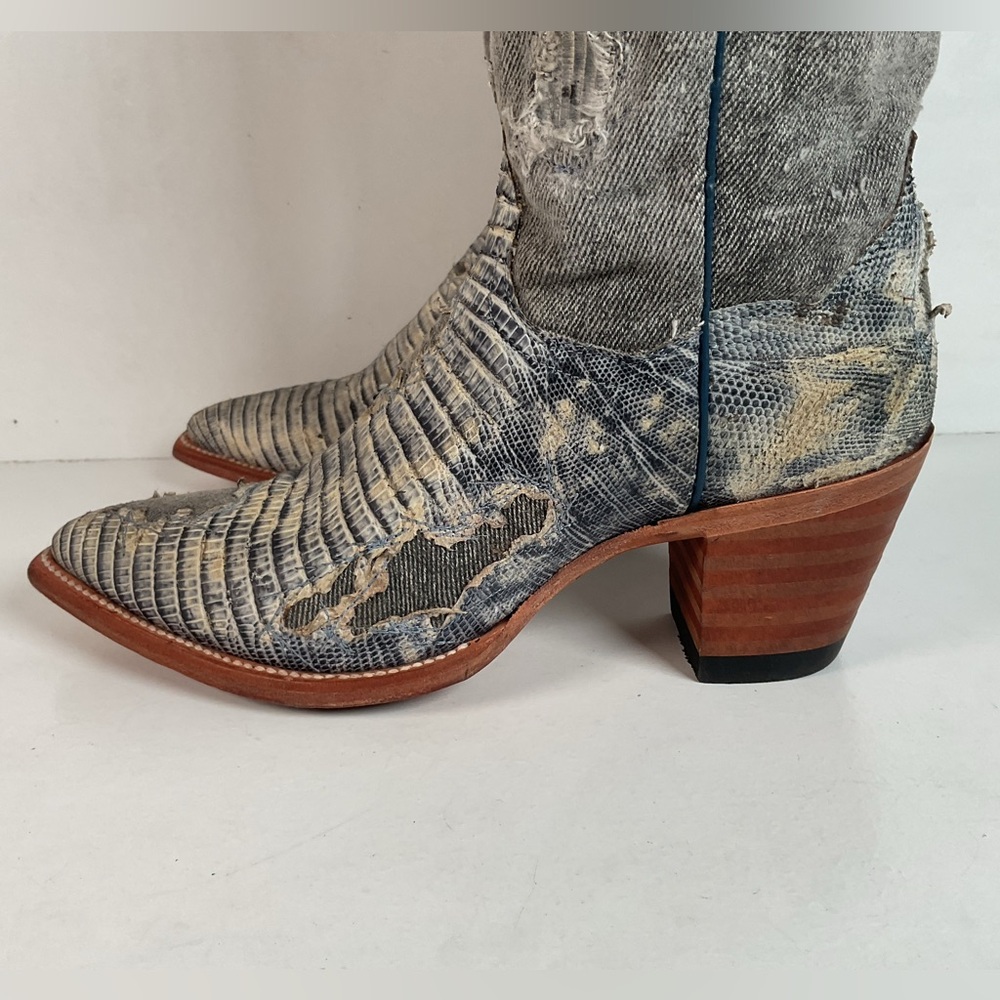 Dan Post Buckshot Lizard Cowgirl Boots 7.5 M Halloween Denim - Picture 15 of 16
